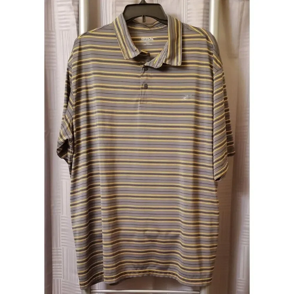 Gander‎ Mountain GSX Polo Shirt Mens 2XL Grey Black Striped Collared Polyester